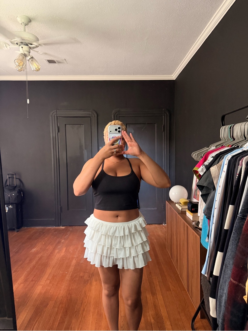 Urban Outfitters White Tiered Ruffle Mini Skort